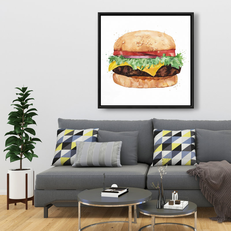 Watercolor All Dressed Cheeseburger - Framed Canvas Art