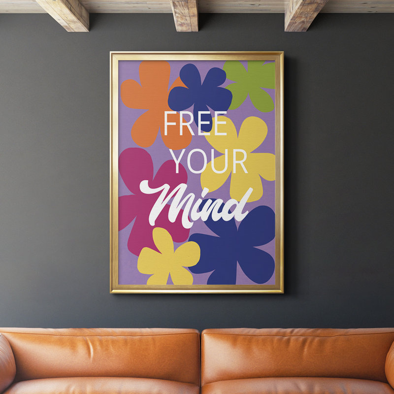 «Free Your Mind», reproduction encadrée de qualité supérieure, prête à être accrochée, Papier doré