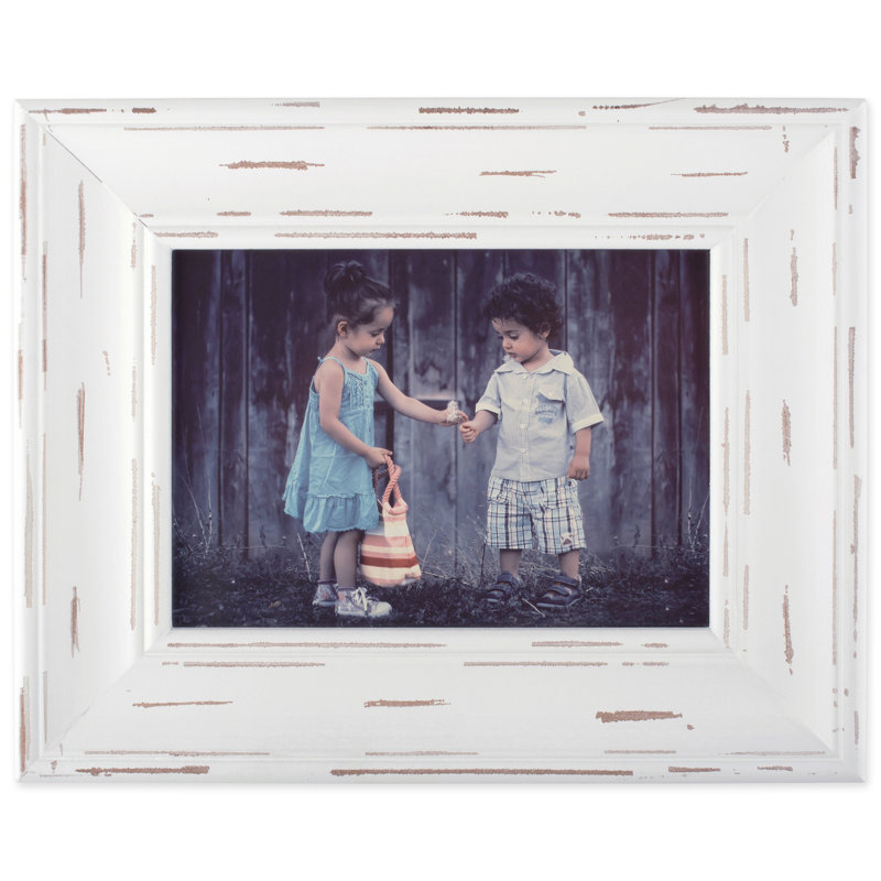Cadre pour photo simple en bois biseauté Syrna, Blanc patiné, 8 po x 10 po