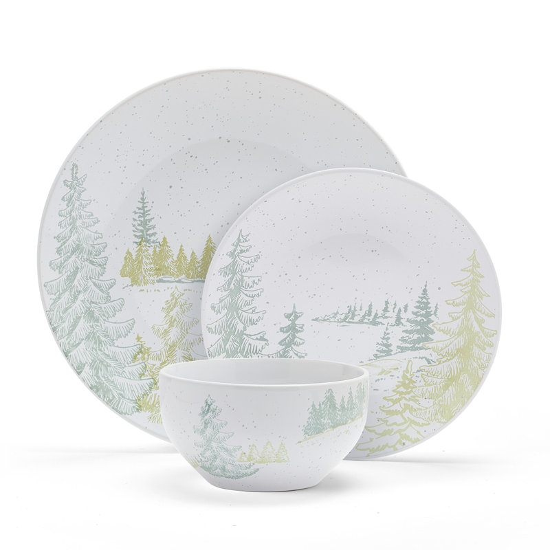 Tranquil Trails White Ceramic 12-Piece Dinnerware Set, Service for 4