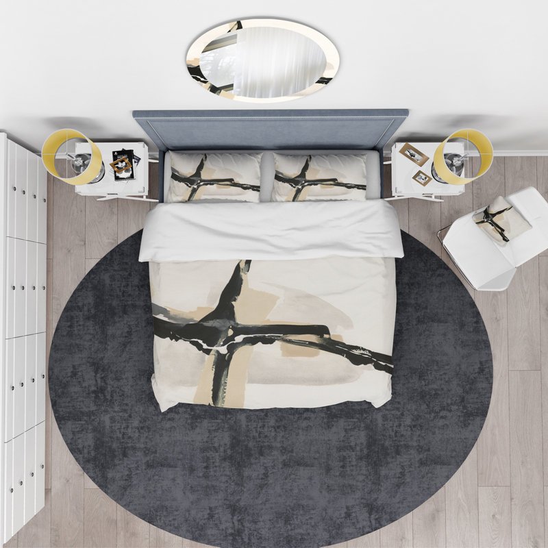 Ensemble de housse de couette Creamy Tan Form II - Modern Glam - Microfibre de polyester, Housse simple + 1 taie décorative