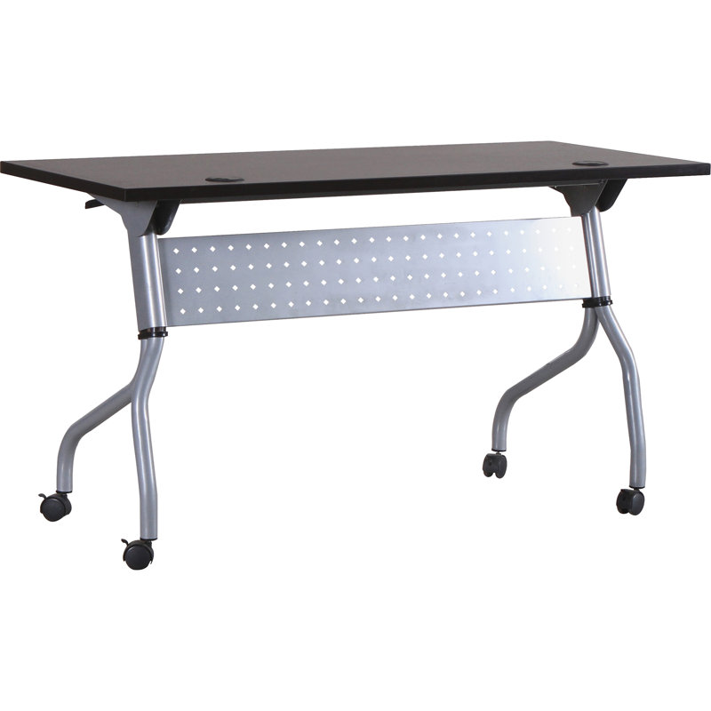 Rectangle Flip Top 23.63'' L Training Table with Casters and Modesty Panel and Cable Management, Black, Espresso