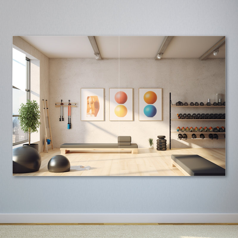 Ebern Designs Frameless Rectangle Full Length Metal Wall Mirror Set Home Gym Mirror with Tempered Glass , 39.4" x 29.9"