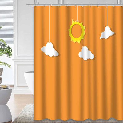 Orange Sun Clouds Hanging Art Shower Curtain with 12 Hooks