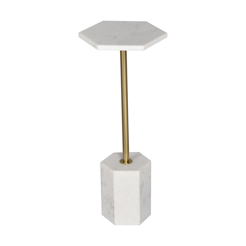 Transitional Handmade Solid Marble Martini Drink Table, White