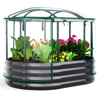  4x3x1 ft Raised Garden Bed with Cover Galvanized Steel Metal Planter Garden Box Outdoor for Gardening,Vegetables, Flowers, Clear