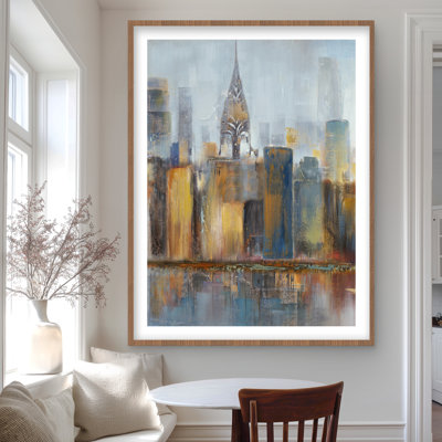 Paysage urbain avec édifice Chrysler - reproduction encadrée grise