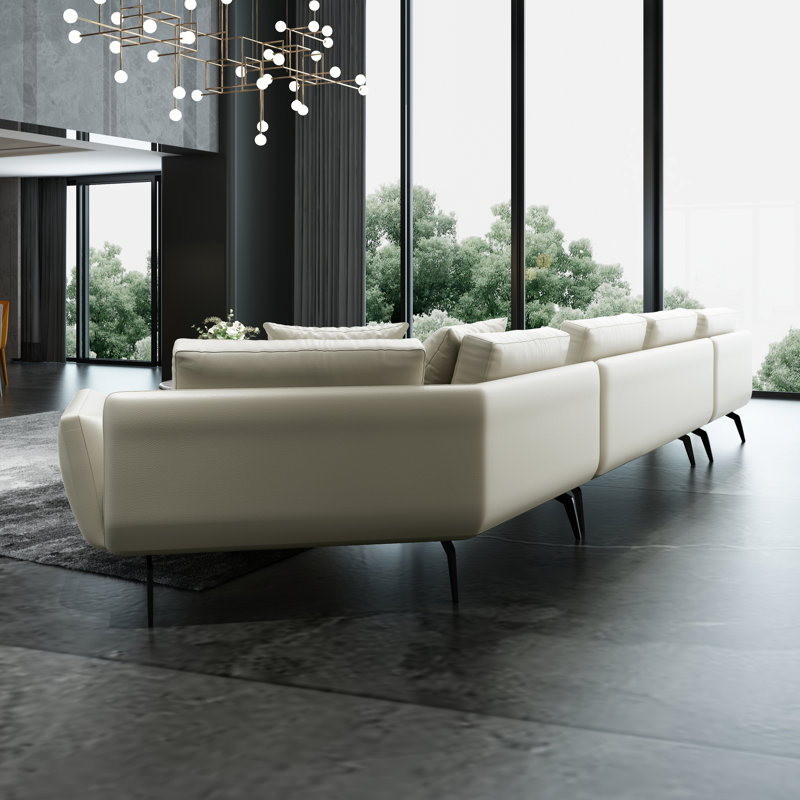 Santiago Collection 174'' Genuine Leather Right Hand Facing Modular Sofa & Chaise, Left Hand Facing