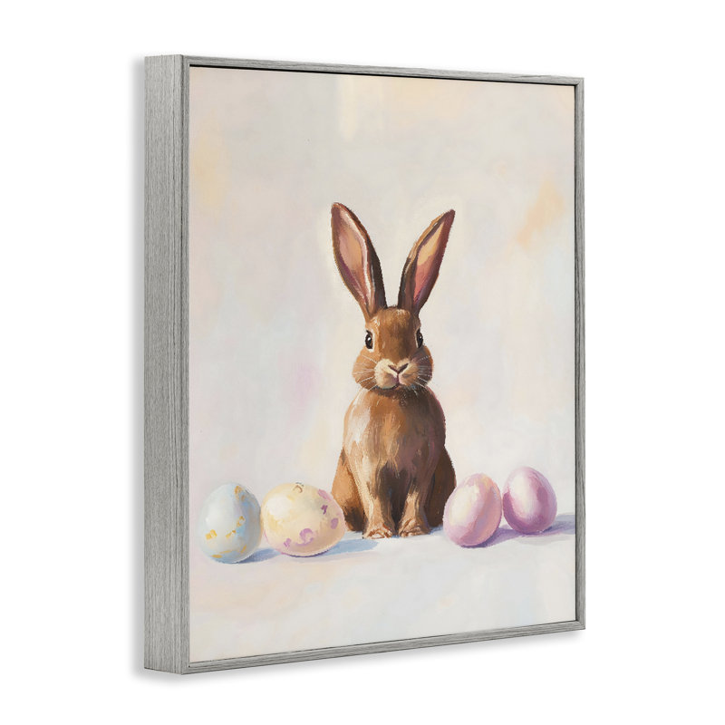 Lapin de Pâques avec œufs pastel, estampe numérique, design par The Prints Vibe, 14 x 11, Farmhouse Grey Giclee Framed