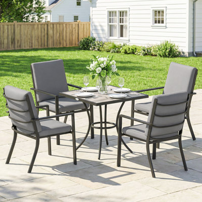 Outsunny 5 Pieces Outdoor Dining Set with Cushions for 4 Grey Wood Effect