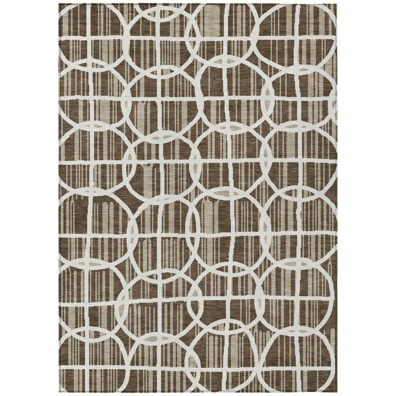 Machine Washable Indoor/Outdoor Chantille ACN2769 Geometric Rug, Chocolate, 5' x 7'6"