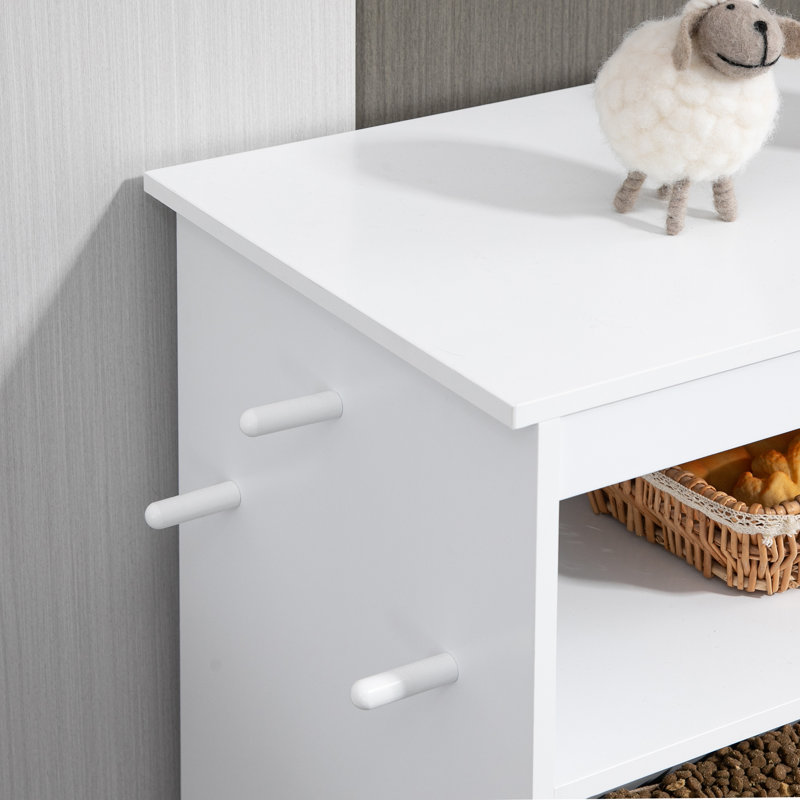 White Elevated Dog Feeder Station with Storage Cabinet