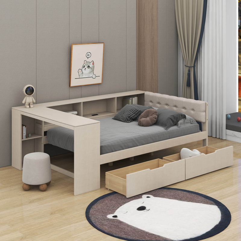 Full Size Platform Bed With Drawers, Charging Station And Upholstered Headboard