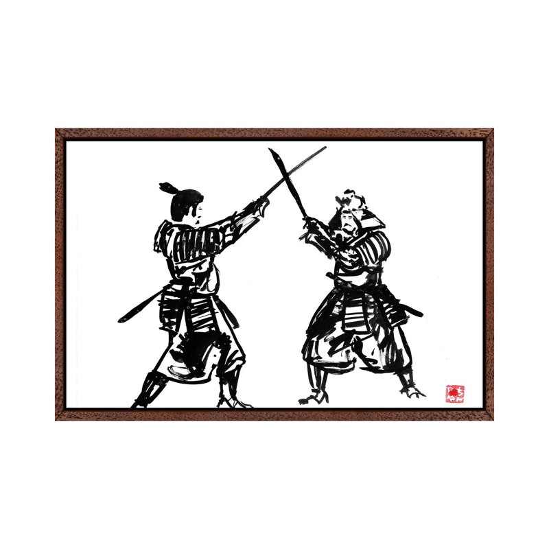 Touching Swords II by Péchane - Print on Canvas, 101.6 cm H x 66.04 cm W, Classic Brown Wood Framed