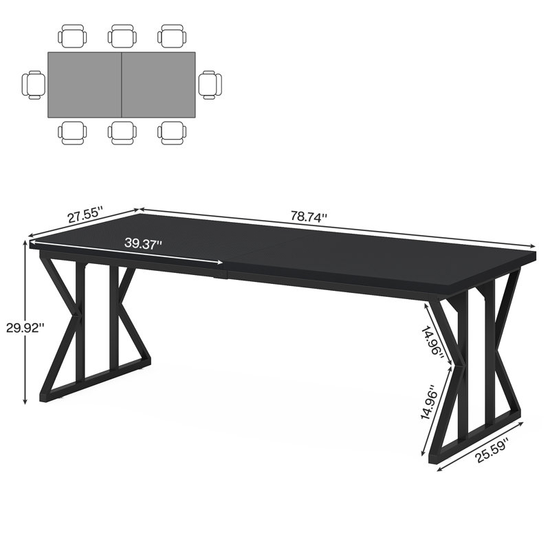 Table de salle à manger Taneja, H 29,92 po x L 78,74 po x l 27,55 po, Black/Black