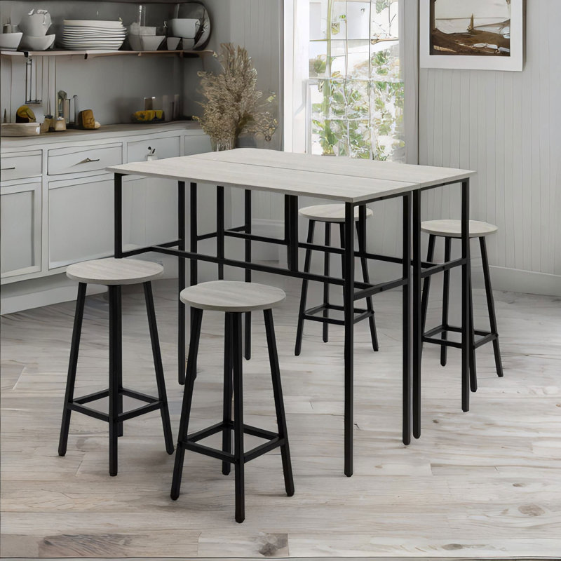 6PC Industrial Dining Table And Stools Set Grey, Grey, Grey/Black