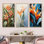 Oiseaux de paradis fleurs tropicales I - Ensemble de 3 décorations murales oiseaux de paradis