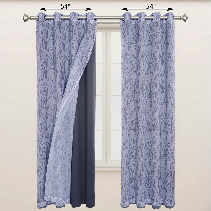 Ensemble de 4 panneaux de rideaux transparents 2 pièces avec rideaux occultant avec œillets, 54 x 84 po / panneau, gris foncé, ensemble de 4 panneaux