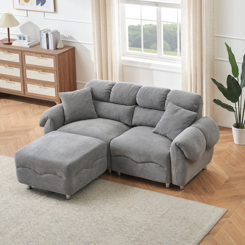 78'' Upholstered Cloud Fleece L-Shape Sofa, Gray