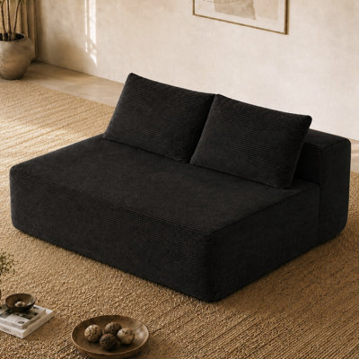 Compression Sectionals Couch, Black Corduroy Compact Modern Sofa for Home