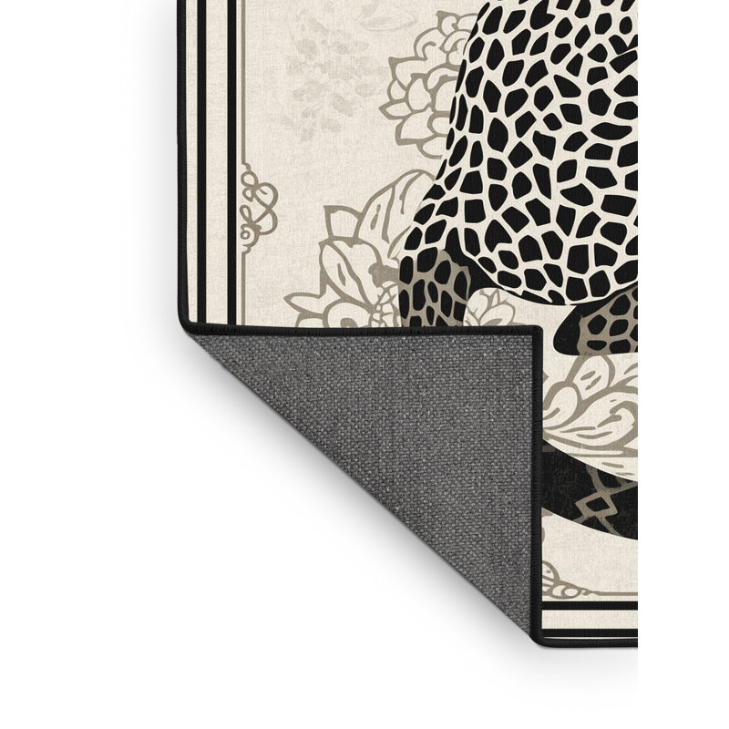 Tapis oriental moelleux moelleux de style oriental moelleux beige et noir, 2 pi x 3 pi