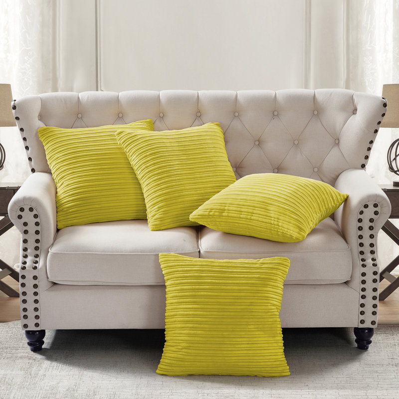 Housse de coussin carré en flanelle nervurée, Cari citron
