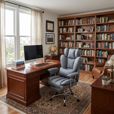 Ergonomic Office Chair with Footrest, Reclining 150°, Adjustable Armrests, Lumbar Support with Pocket Springs and Head Pillow