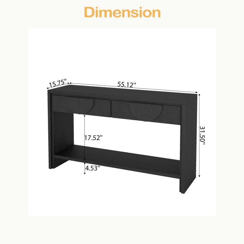 Console de style ferme - Canapé en bois vieilli de 55,12 po avec tiroirs de rangement et tablette ouverte, Noir