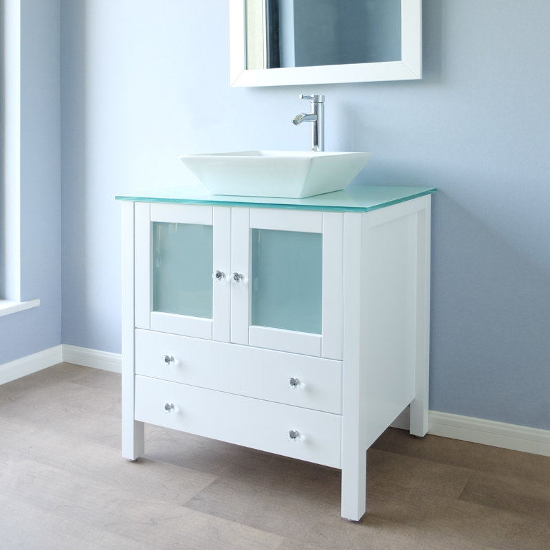Ensemble de meuble-lavabo simple 30 po avec miroir Damariae, Blanc