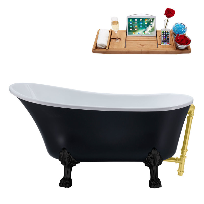1399.5mm x 680.7mm Soaking Acrylic Bathtub, Matte Black, Brushed Gold