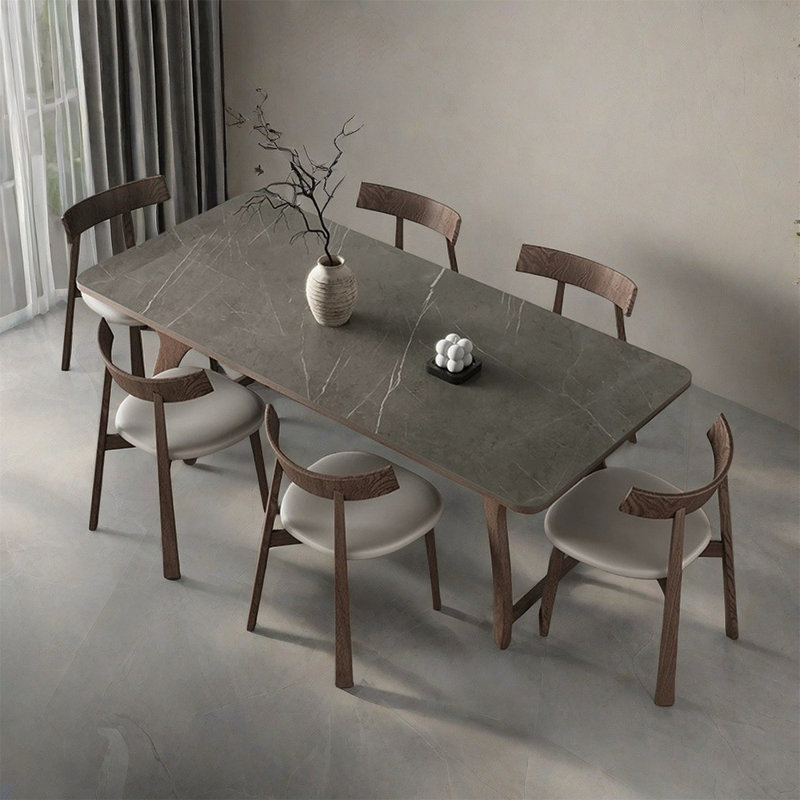French modern simple rectangular dining table set, 29.5"H x 63"L x 31.5"W
