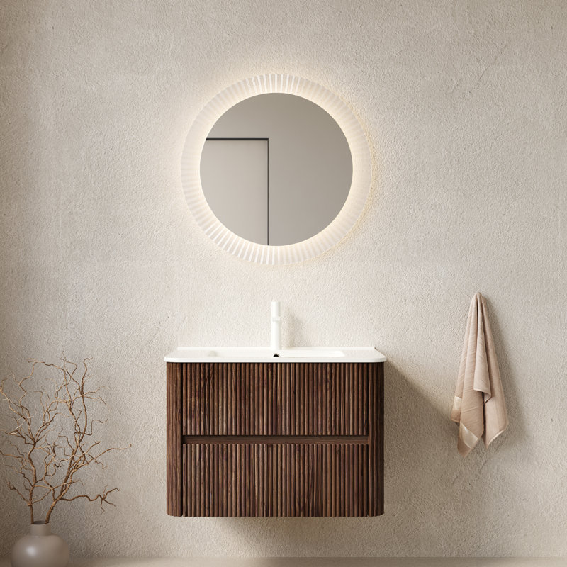 Meuble-lavabo mural simple de 30 po avec lavabo en céramique intégré et 2 tiroirs