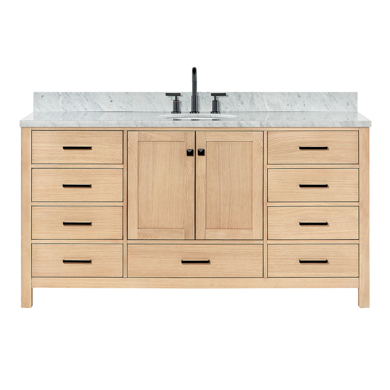 Flynt 67'' Single Bathroom Vanity with Carrara Marble Top, Oak
