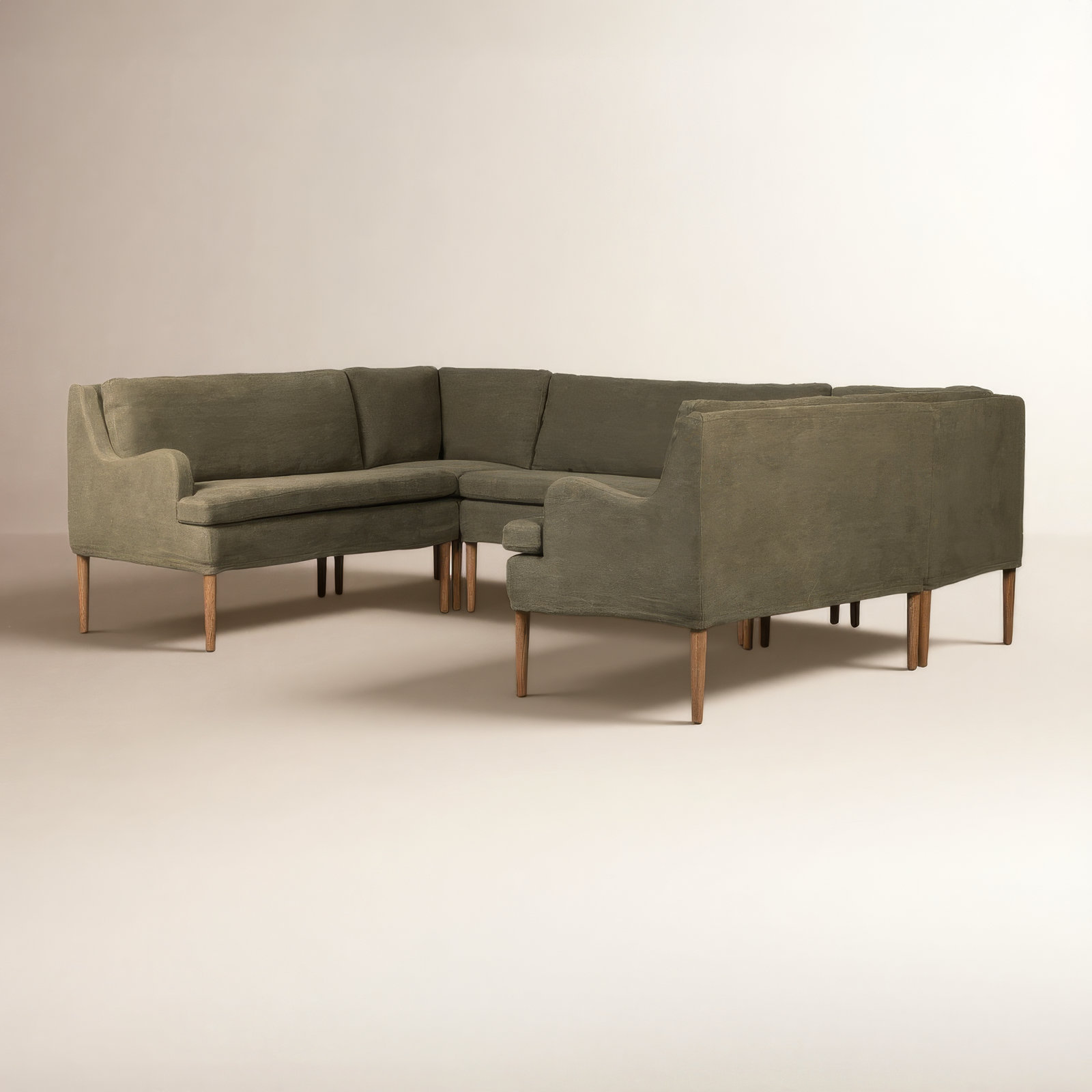 Aurelia Dining Banquette, Broadway Olive Linen, 34.5" H x 103" W x 76" D