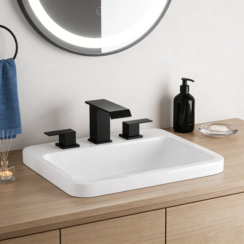 Robinet de salle de bain surdimensionné à 3 trous et 2 poignées avec drain, Noir mat