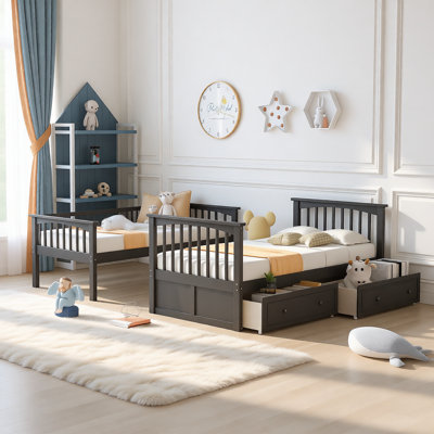 Convertible Bunk Bed with Drawers, Solid Wood Frame with Fence Guardrail and Under-Bed Storage by Harriet Bee