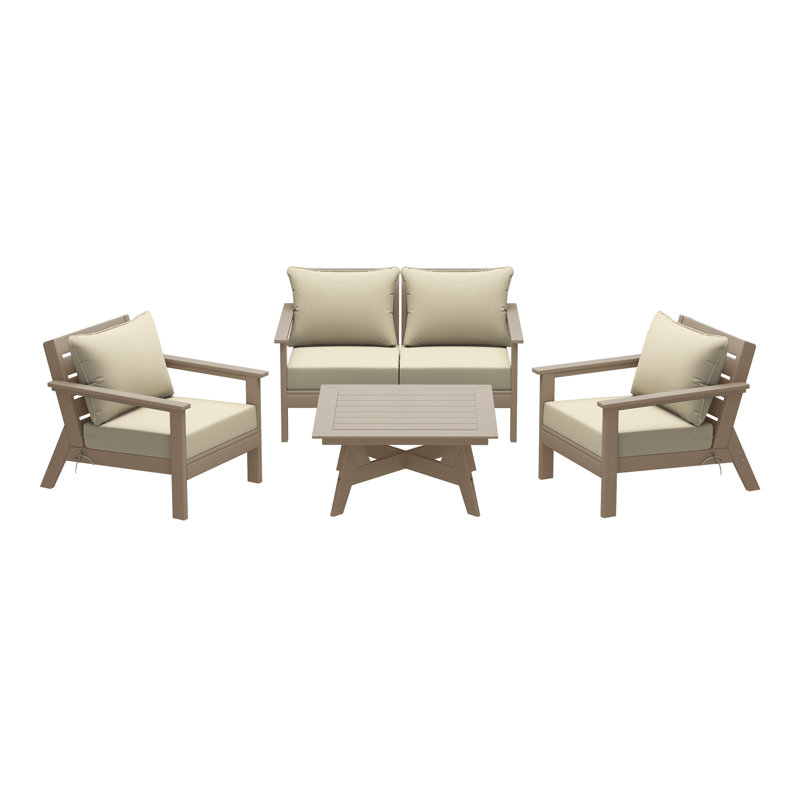 5-Piece Deep Seating Set, Walnut, Beige