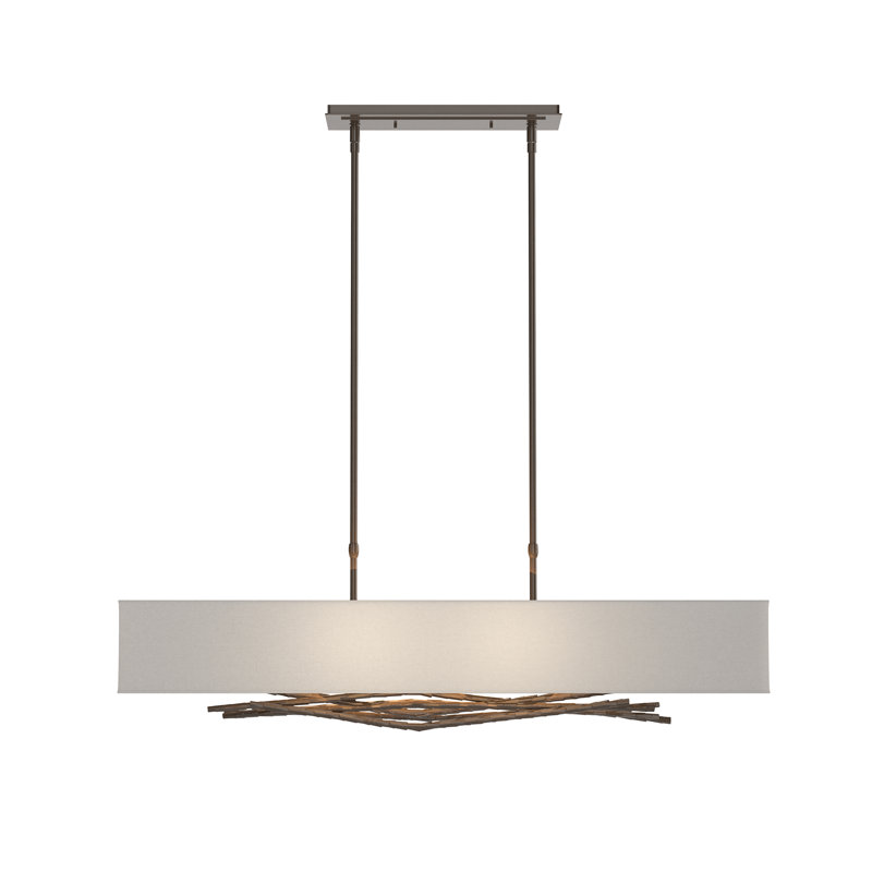 Brindille 4 - Light Kitchen Island Rectangle Pendant, Natural Anna, Translucent Bronze