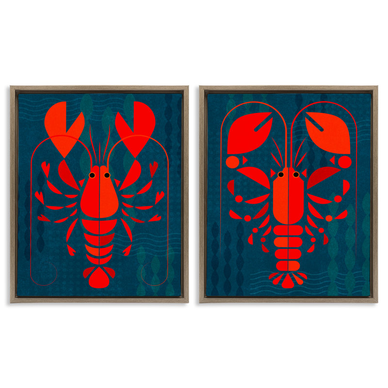  «Bold Lobsters», ensemble de 2 toiles flottantes encadrées par Victoria Barnes, H 21 po x l 17 po