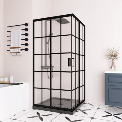 36" D x 36" W x 72"H Framed Square Shower Enclosure with 1/5 in French Lines Tempered Glass