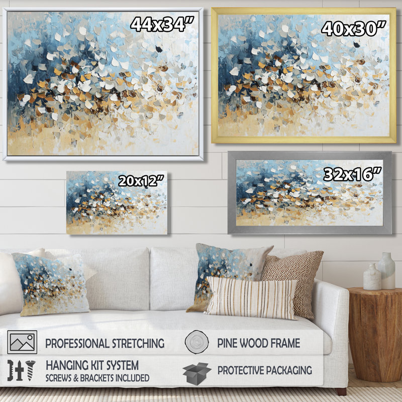 Mosaïque abstraite de verre brisé II - Impression sur toile abstraite, 12" H x 20" W, Floater Framed Print without Mat, Gold