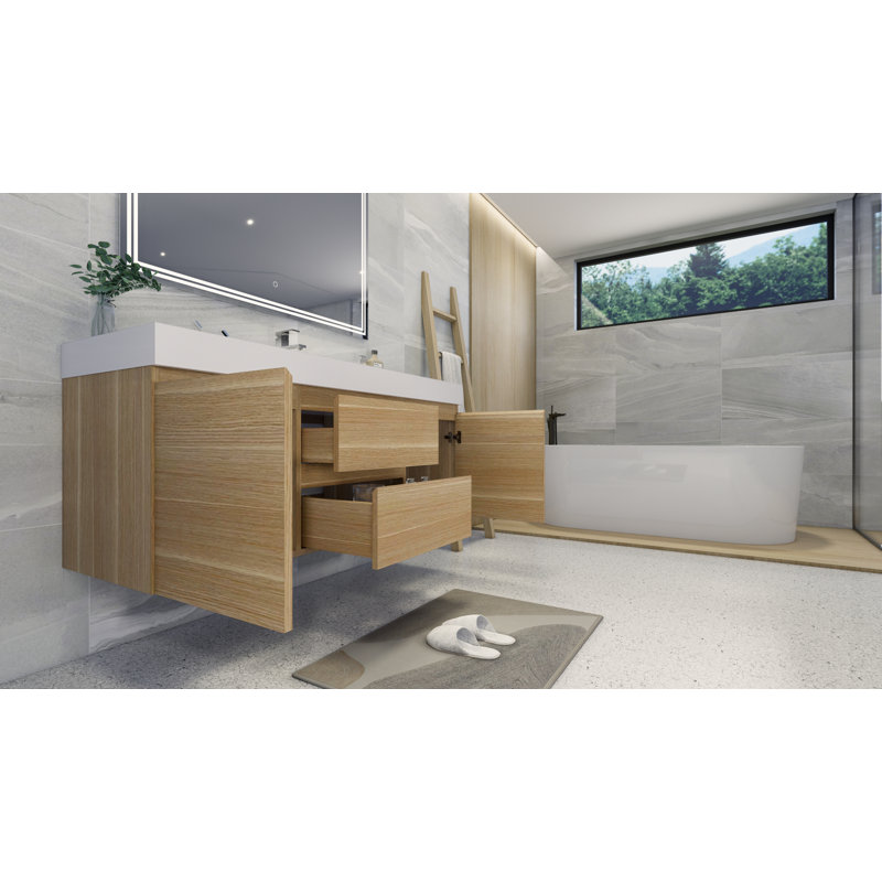 Mitul 58.75'' Single Bathroom Vanity with Acrylic Top, Coburg Oak