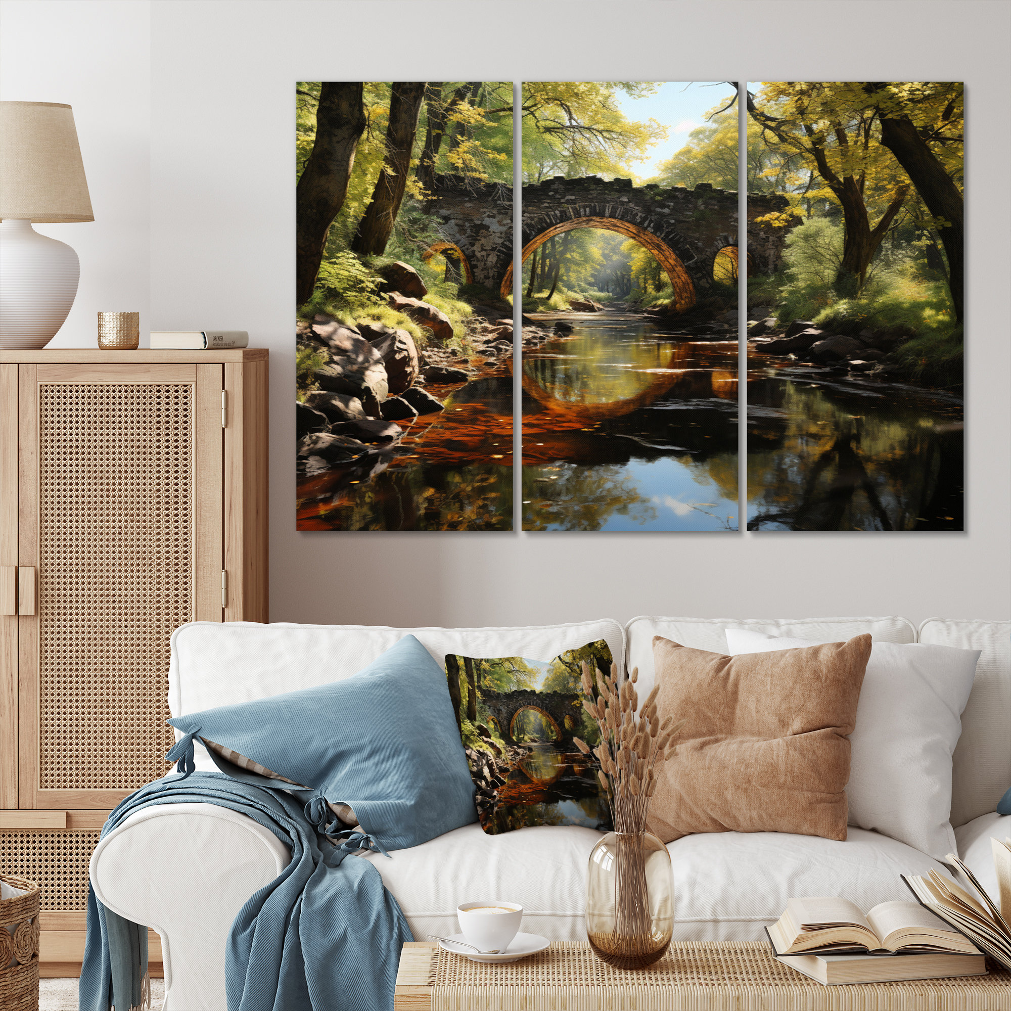 Millwood Pines Beige Bridge Whispers Of History II On Canvas 3 Pieces ...