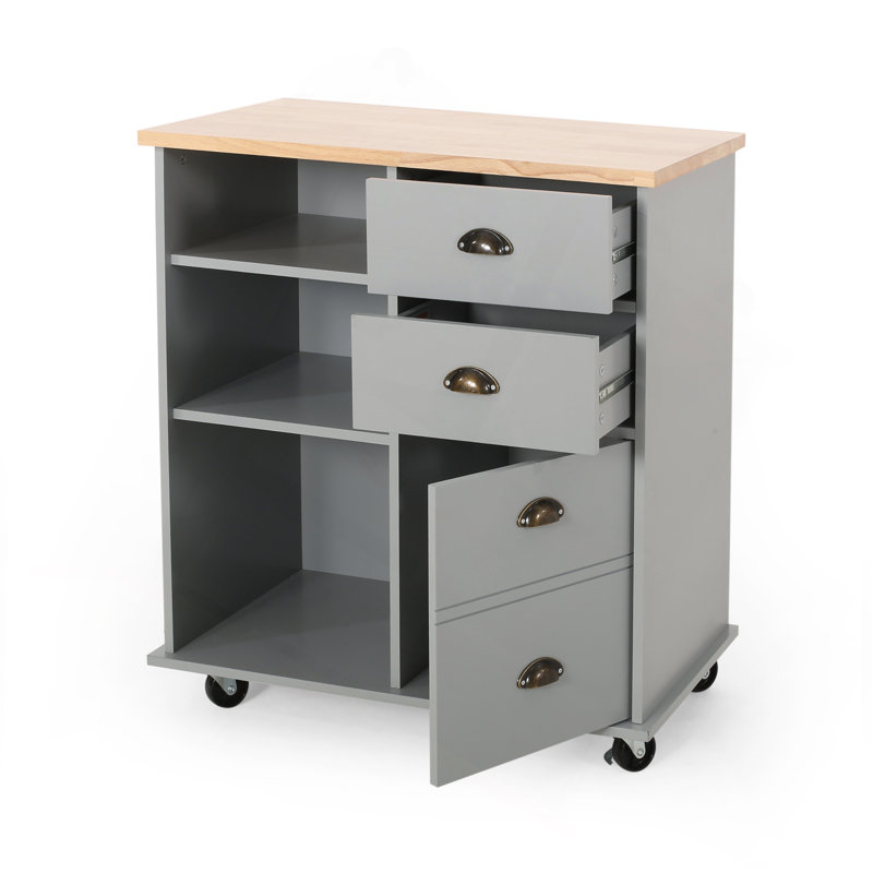 Provence Kitchen Cart with 2 Drawers and 1 Door, Gray
