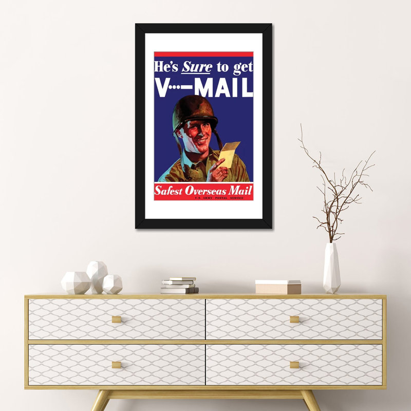 « v-mail us wartime poster », affiche rétro sur toile, Papier d'art encadré noir, Blanc, H 32 po x l 24 po x P 1 po