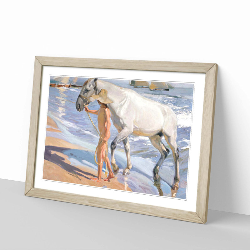 The Horses Bath by Joaquin Sorolla Y Bastida - Framed Print, Oak