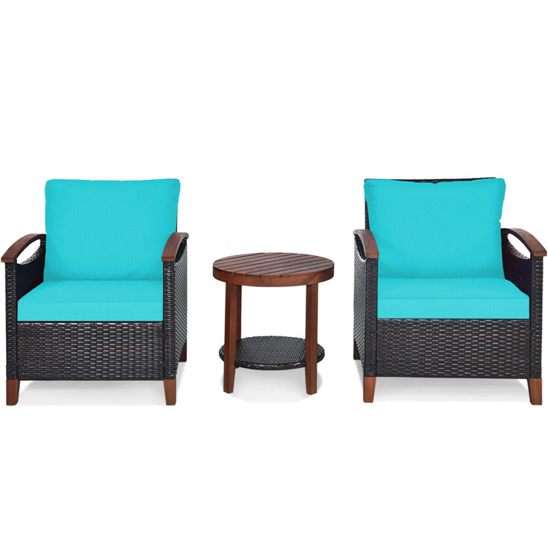 Acacia 2 - Person Patio Conversation Set with Cushions, Turquoise