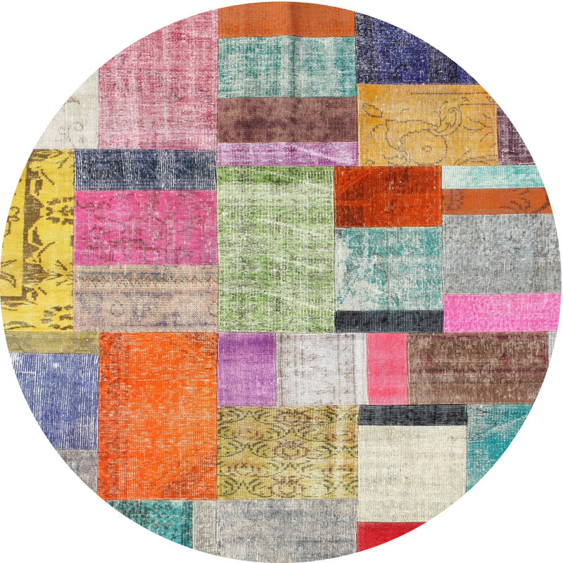 Tapis gris/beige/brun contemporain, Rond 6 pi