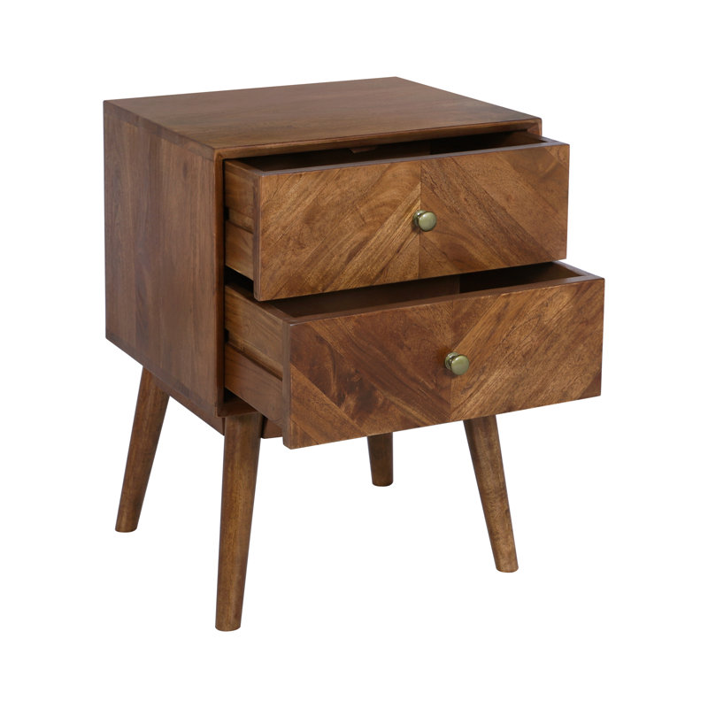 Emet Semi-Assembled Solid Wood 2-Drawer Nightstand, Brown