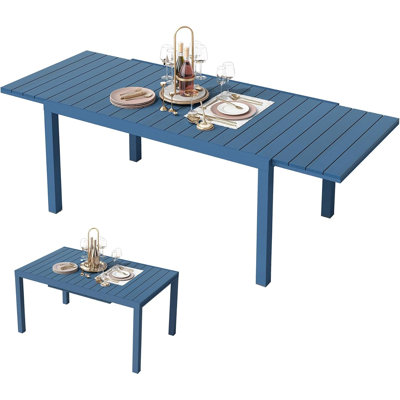 Table de patio extensible en PEHD/aluminium bleu marine, 152 à 211 cm